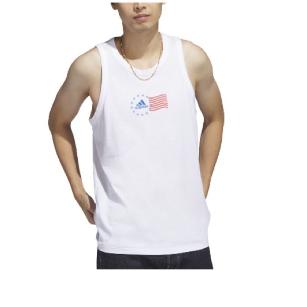 Adidas Men Sleeveless Tank Top Shirt American Flag Graphic White
